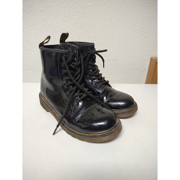 Doc Martens Air Wair patent leather black combat style boots wmn's size 5 mn's 4 - Picture 1 of 16